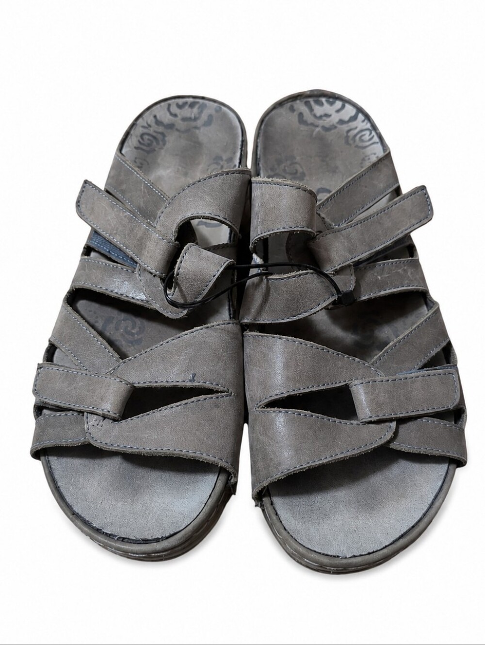 Propet Women's W0011L Gray Leather Comfort Slide Sandals Hook & Loop US 10
